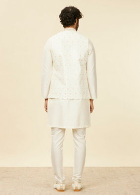 alt message - Manyavar Men Warm White Floral Printed Nehru Jacket image number 3